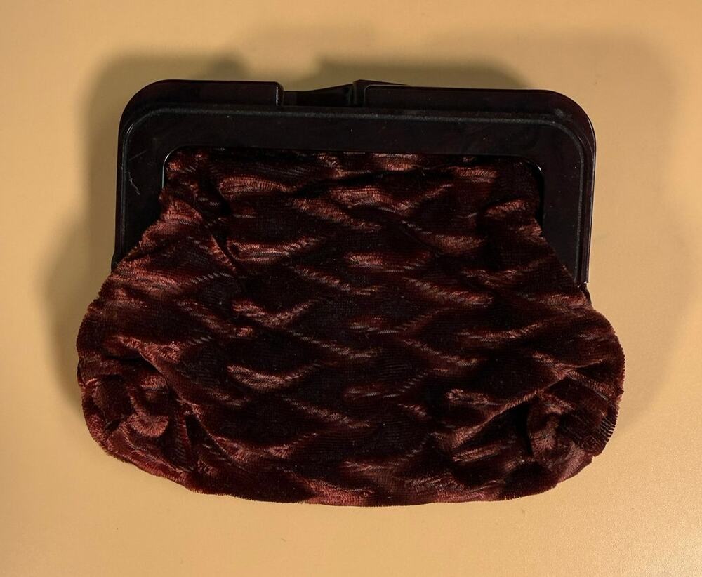 Bakelite Purse #158 Brown Textured Velvet Clutch Handbag Women's Accessory
